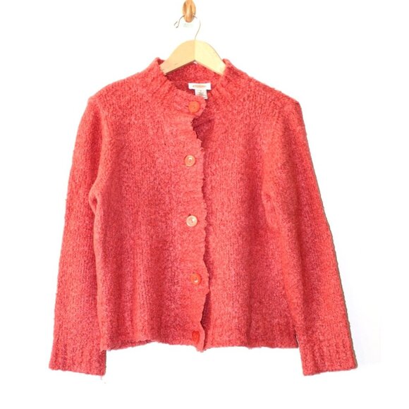 Talbots Coral Women's Tweed Sweater Size Large Button front Wool blend Travel - Picture 1 of 5